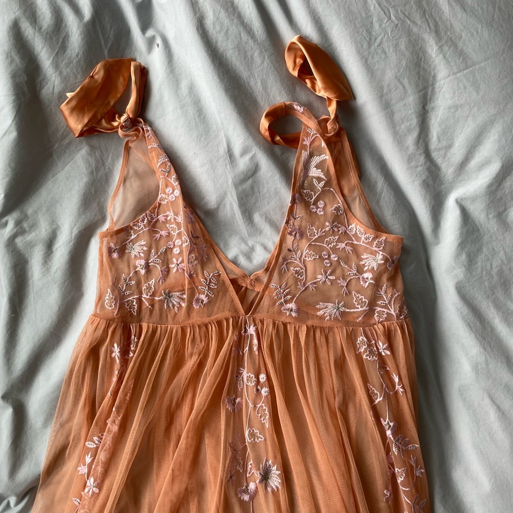 Peach Embroidered Sheer Dress